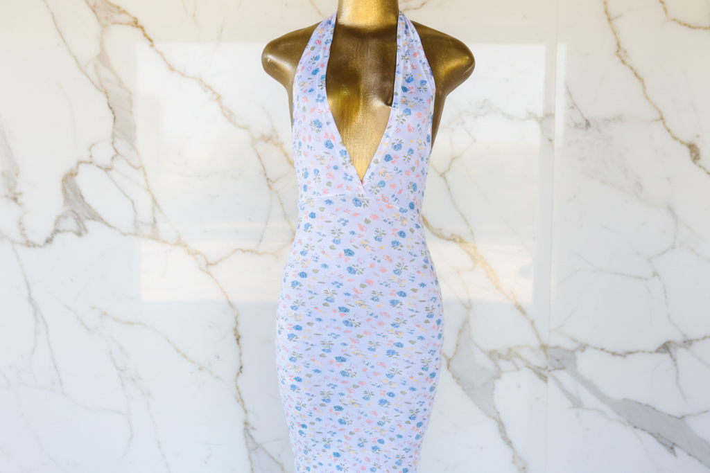 Floral dress with marble background