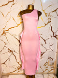A light pink one-shoulder bodycon dress 