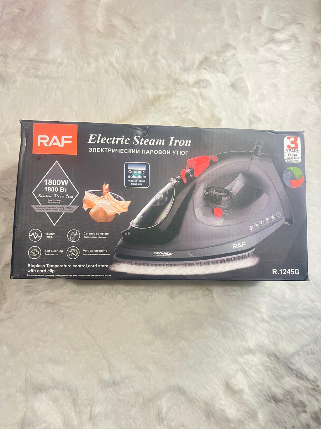 RAF Electric Steam iron 1800W power and steam output.