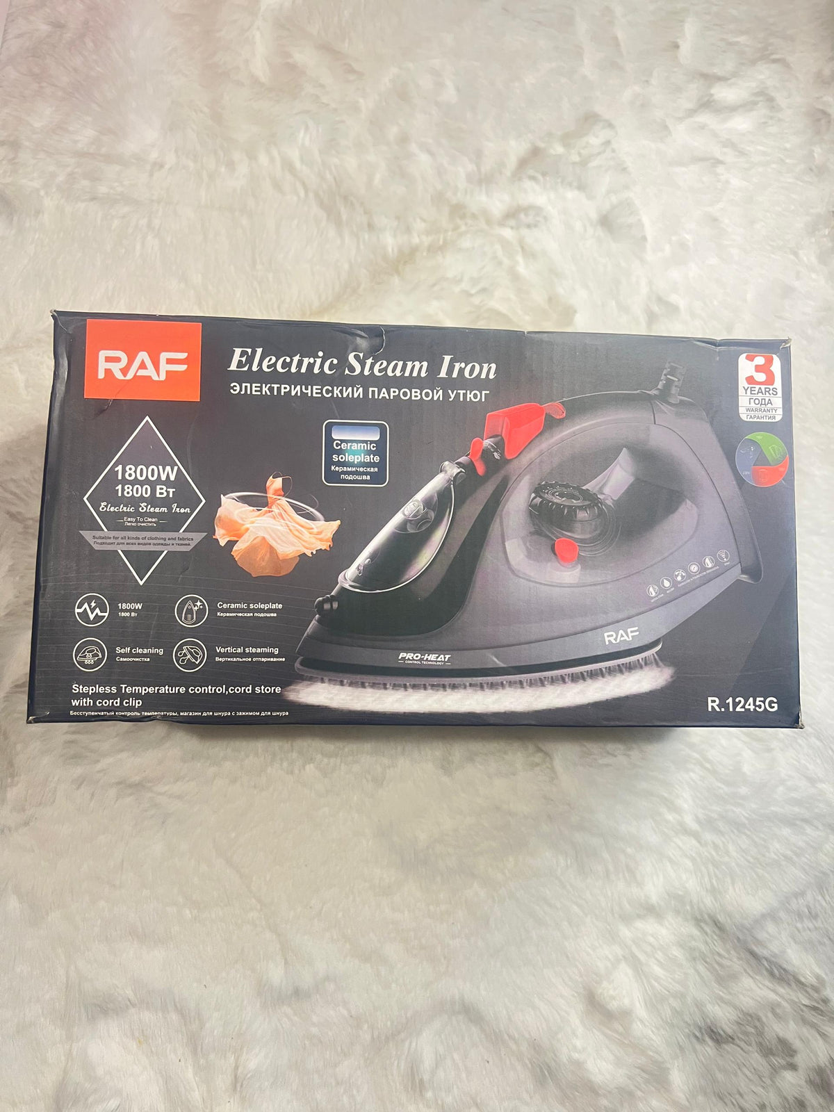 RAF Electric Steam iron 1800W power and steam output.