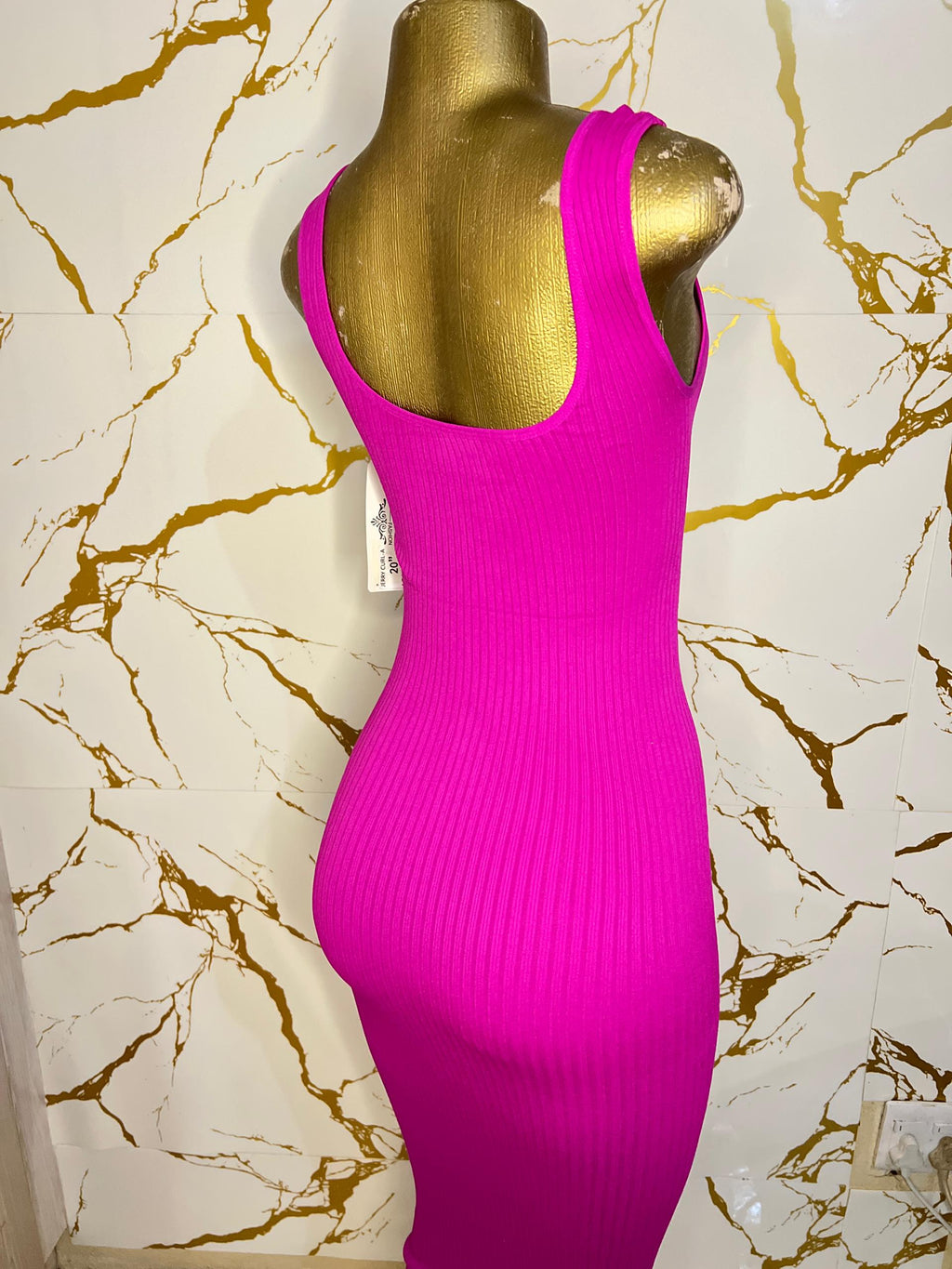 Bright fuchsia pink ribbed knit bodycon dress