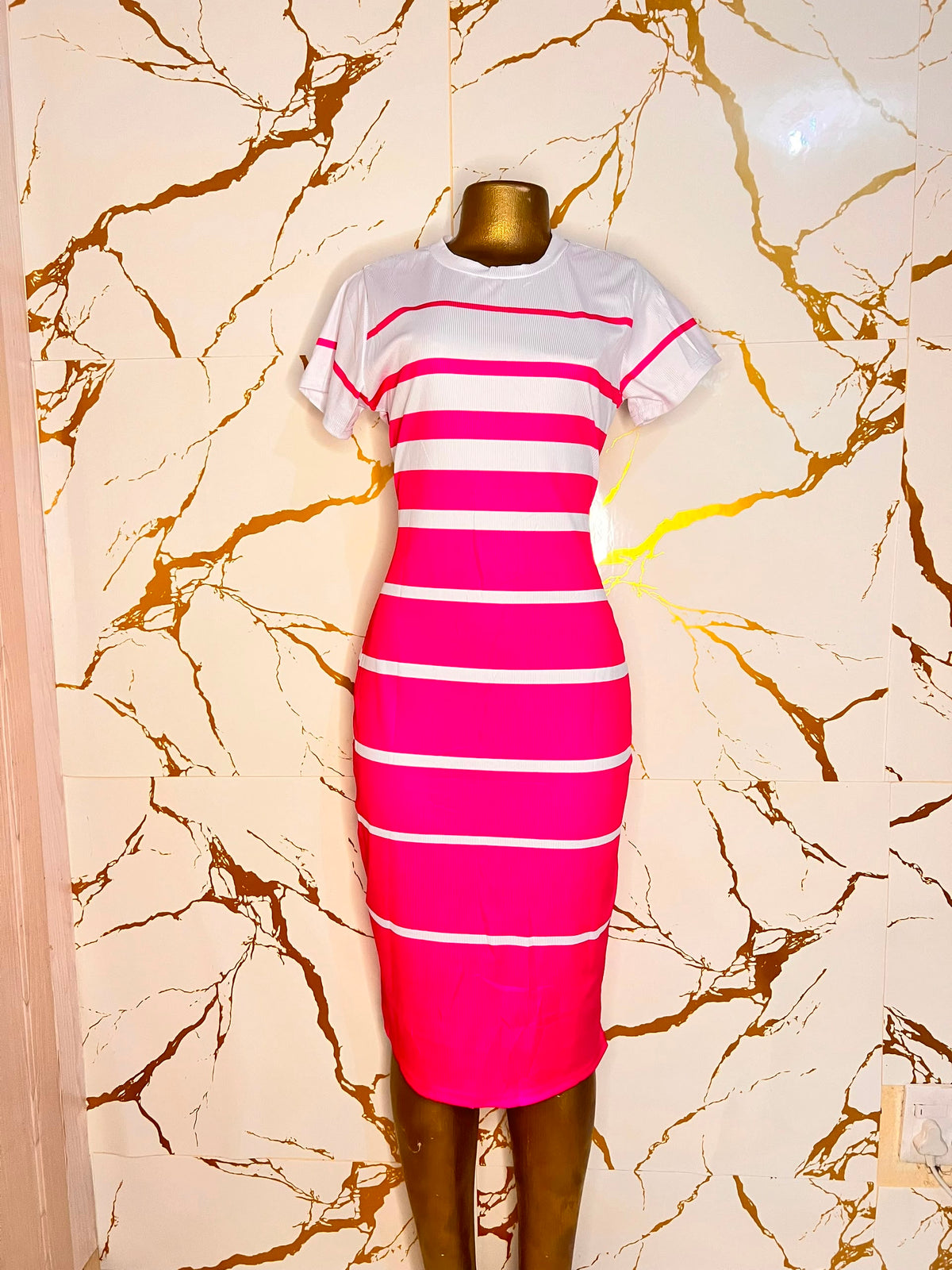A short-sleeve bodycon dress
