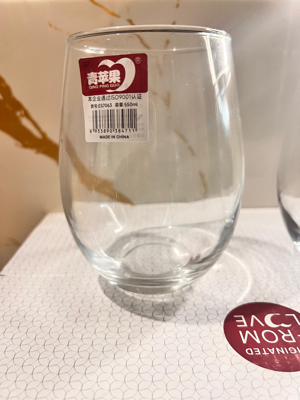 Set of 6 clear stemless wine glass