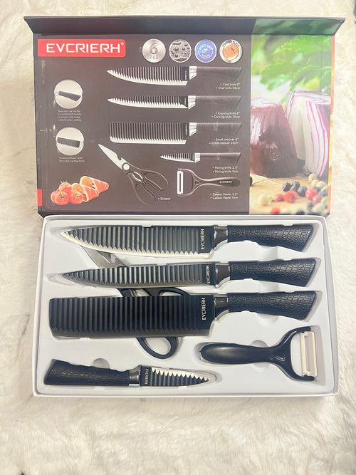  8-piece Evcrier kitchen knife set with black textured handles