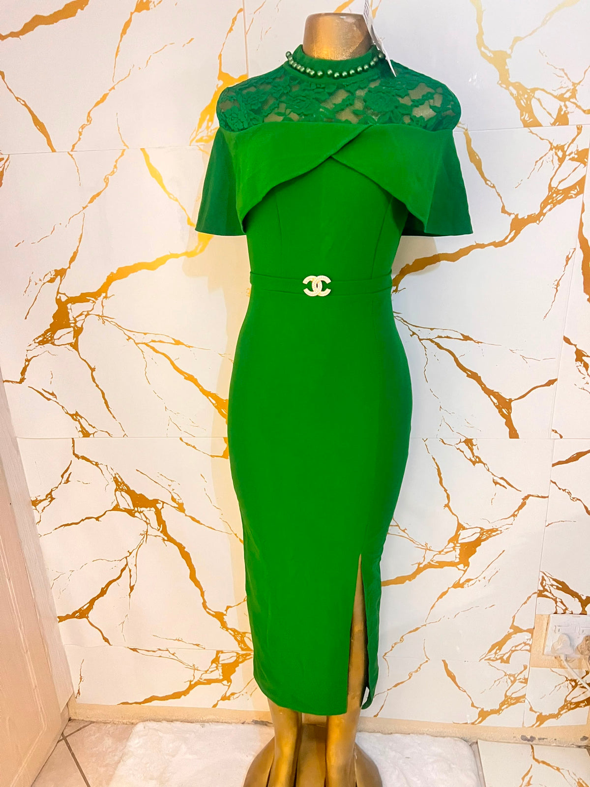 Bright green midi dress