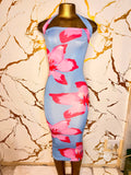 A sleeveless halter-neck bodycon dress