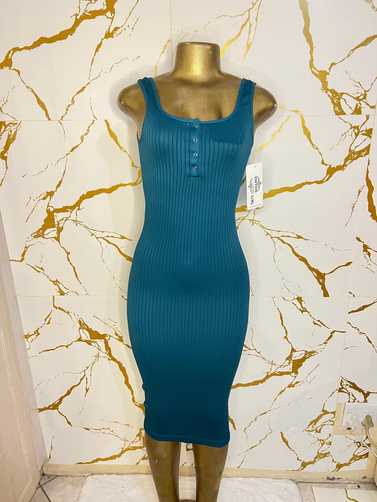 teal blue ribbed sleeveless bodycon dress