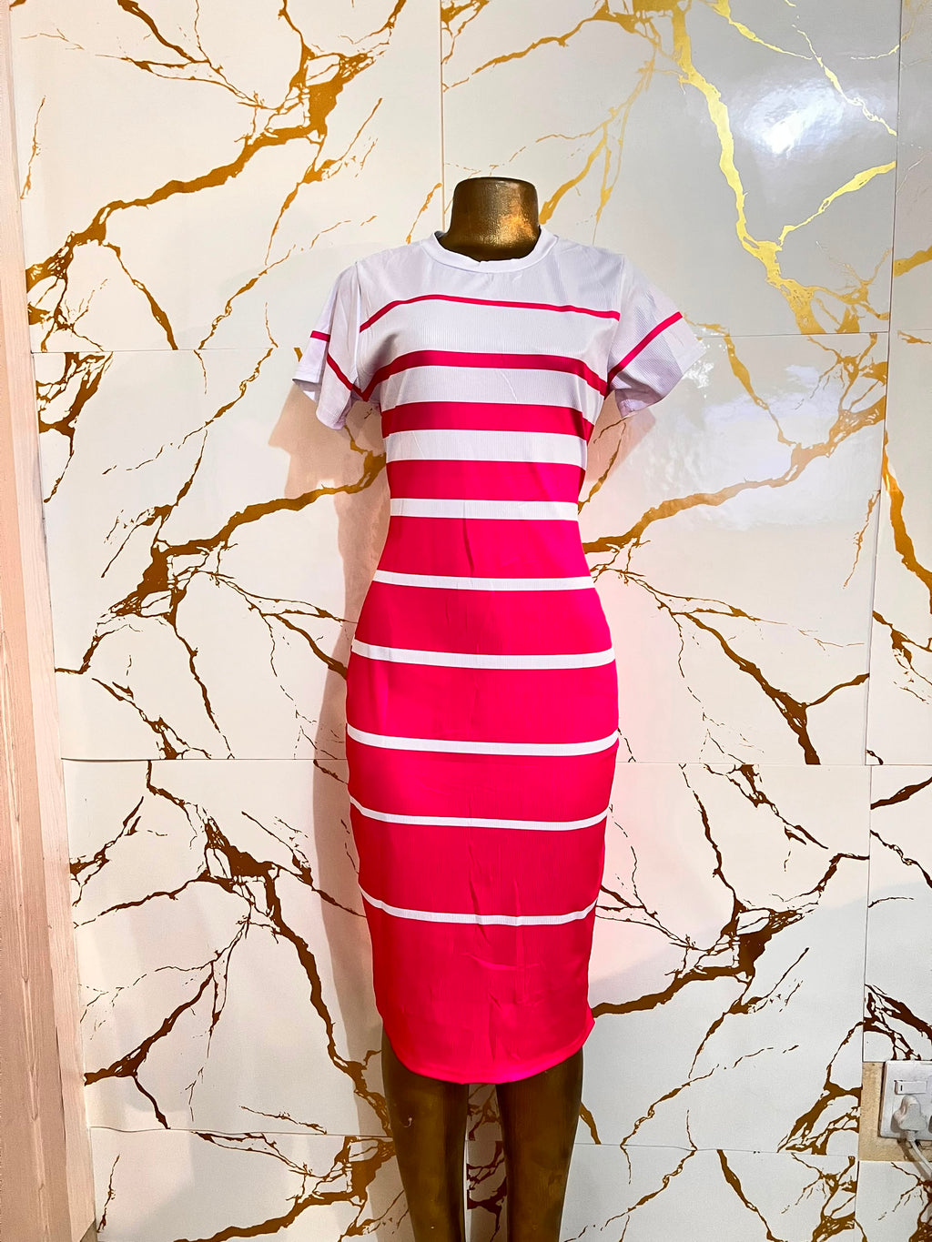 A short-sleeve bodycon dress