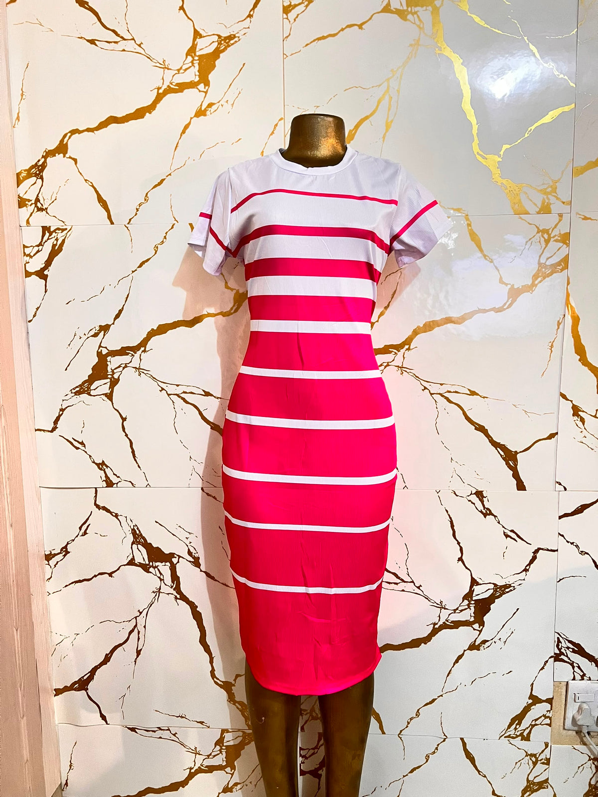 A short-sleeve bodycon dress