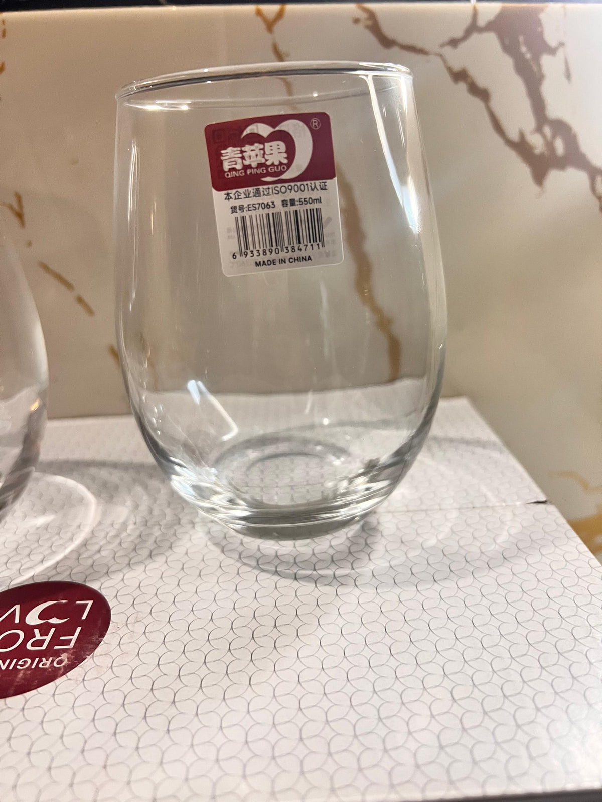 Set of 6 clear stemless wine glass