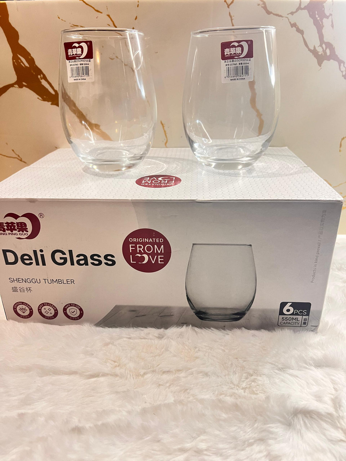 Set of 6 clear stemless wine glass