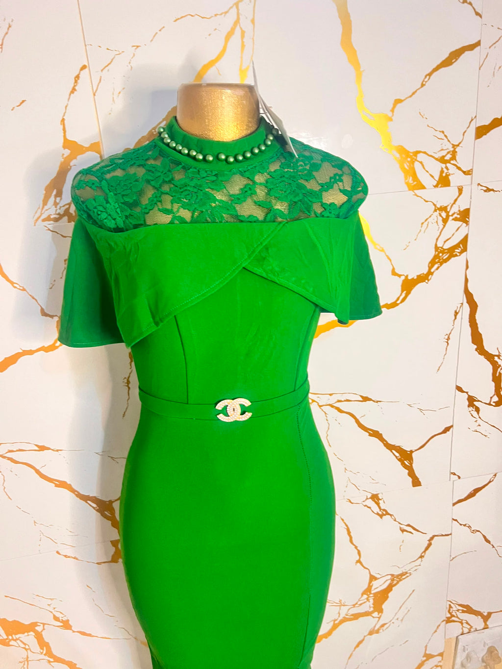 Bright green midi dress