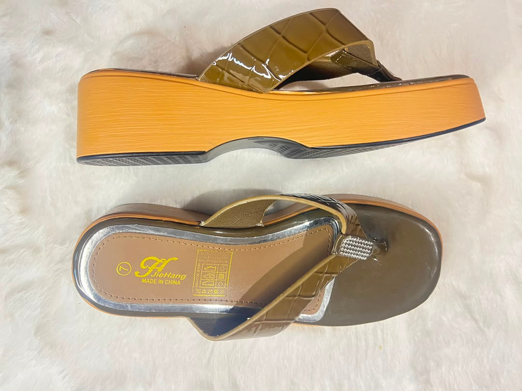 thong sandals with metallic bronze and gold straps