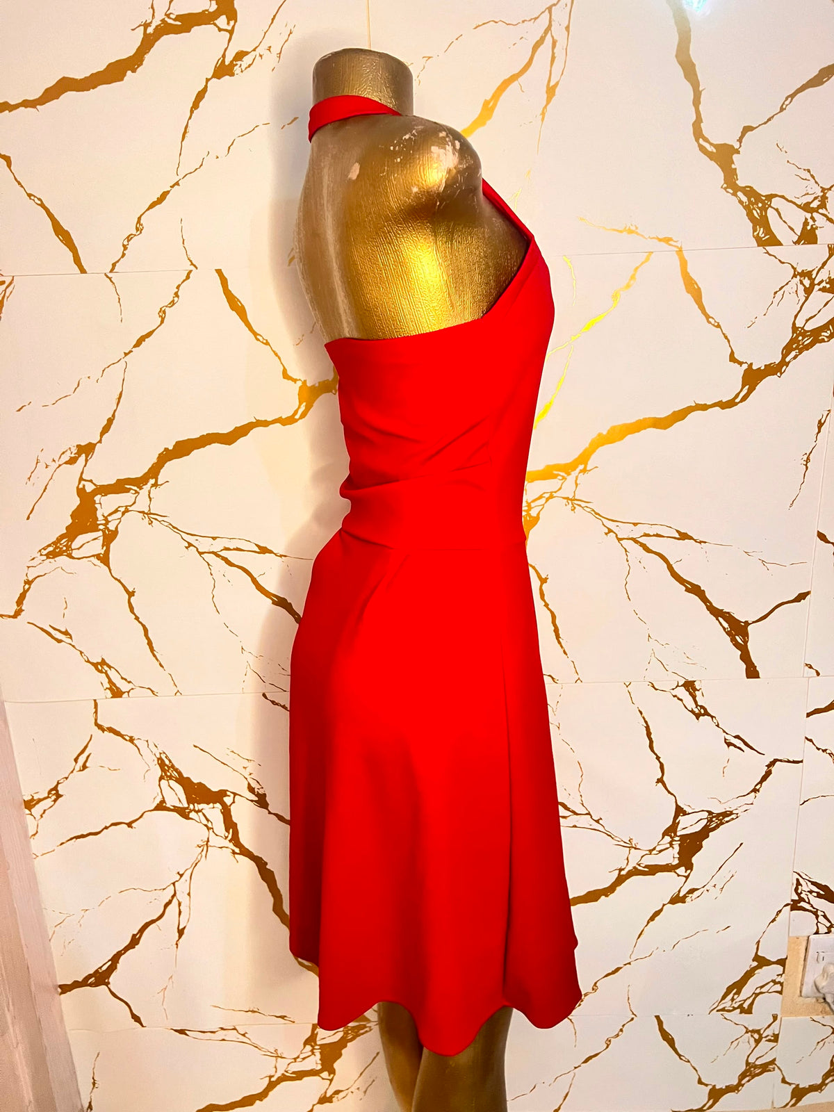 Bright red halter-neck dress