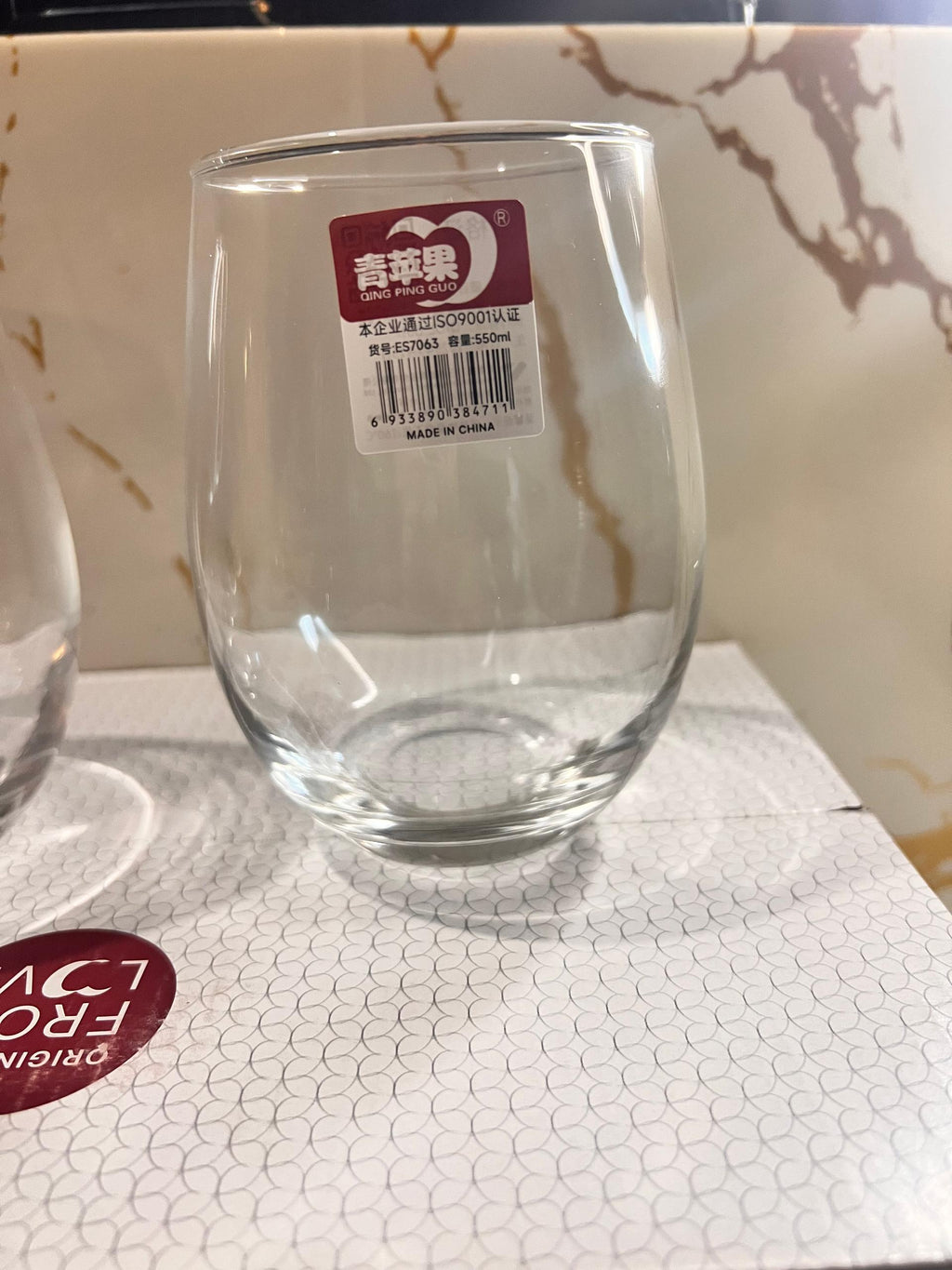 Set of 6 clear stemless wine glass