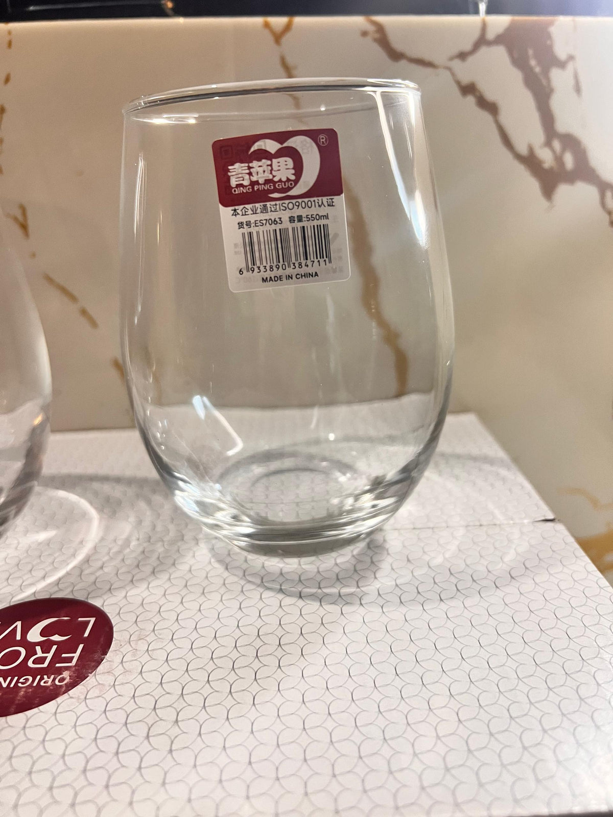 Set of 6 clear stemless wine glass