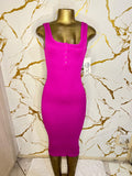 Bright fuchsia pink ribbed knit bodycon dress