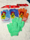 Three pairs of textured bath gloves 