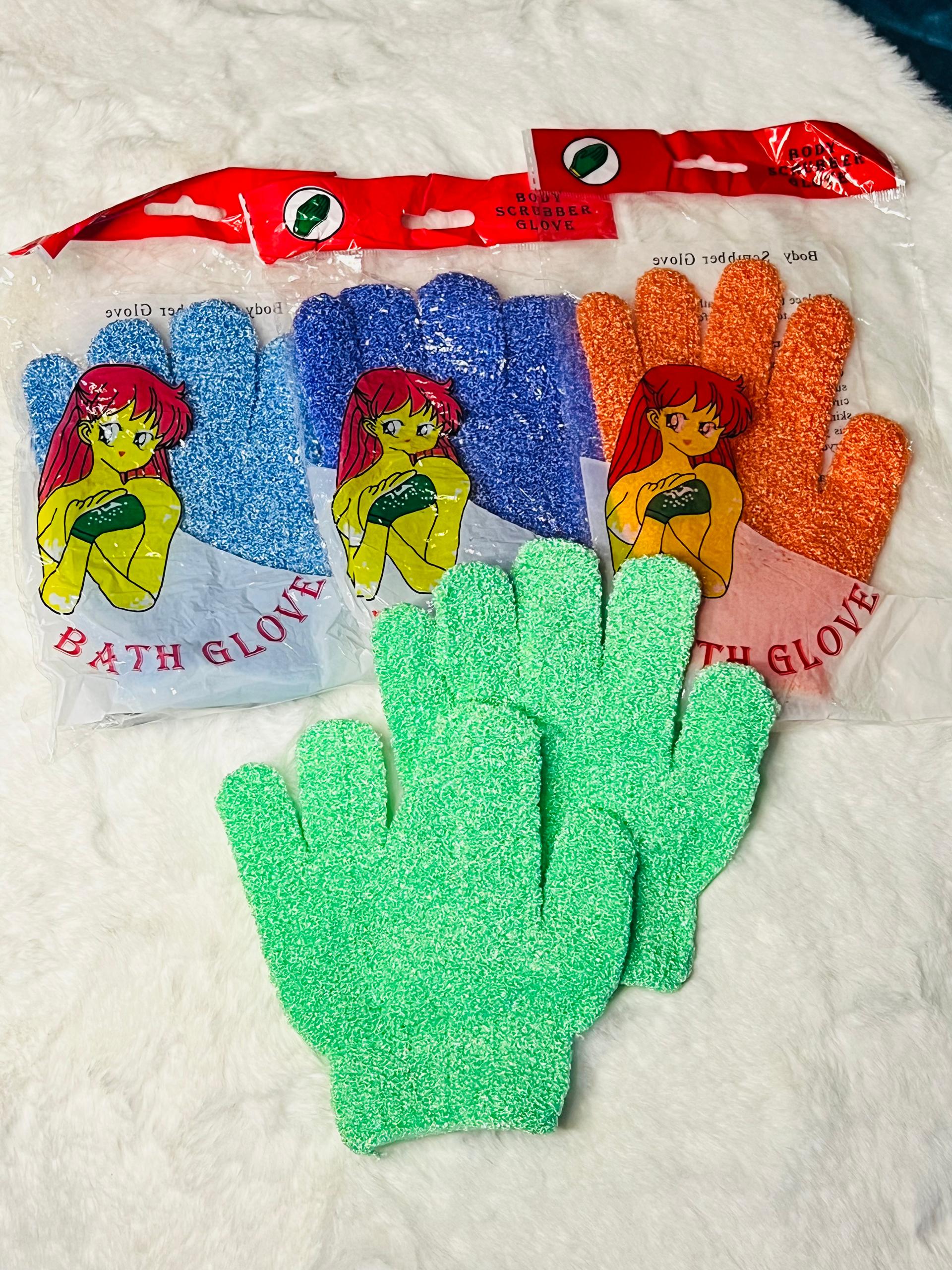 Three pairs of textured bath gloves 