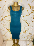 teal blue ribbed sleeveless bodycon dress 