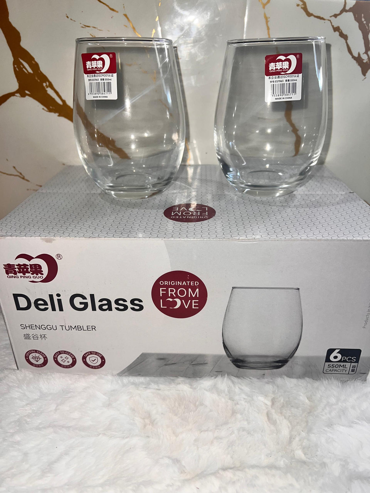 Set of 6 clear stemless wine glass