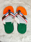 Hágás flip-flop sandals with a green, white, and orange